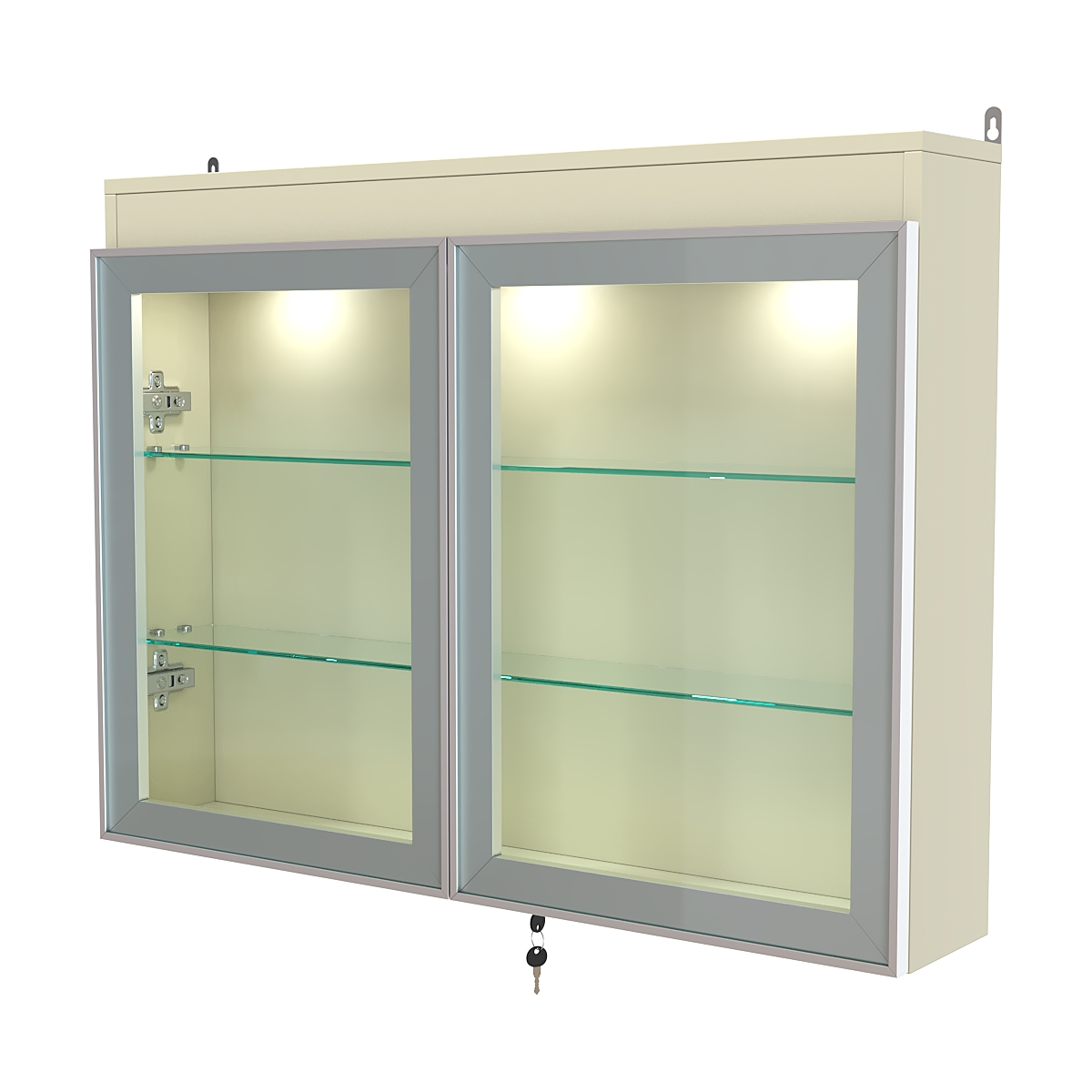 Витрина настенная №3-3А широкая с двумя полками и фризом серии Collecto Крем Вайс