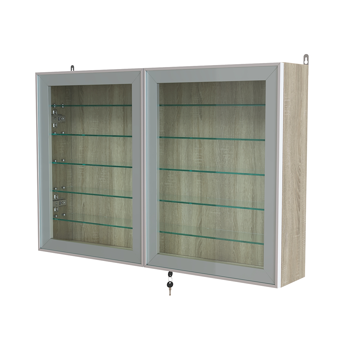 Витрина настенная №3-5А широкая с пятью стеклянными полками серии Collecto Дуб Сонома