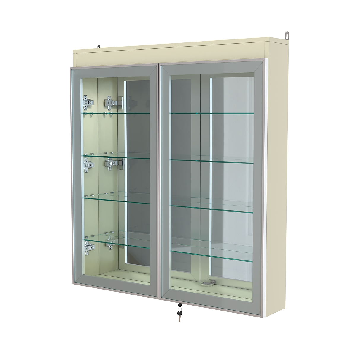 Витрина настенная №4-4А зеркальная с подсветкой серии Collecto Крем Вайс