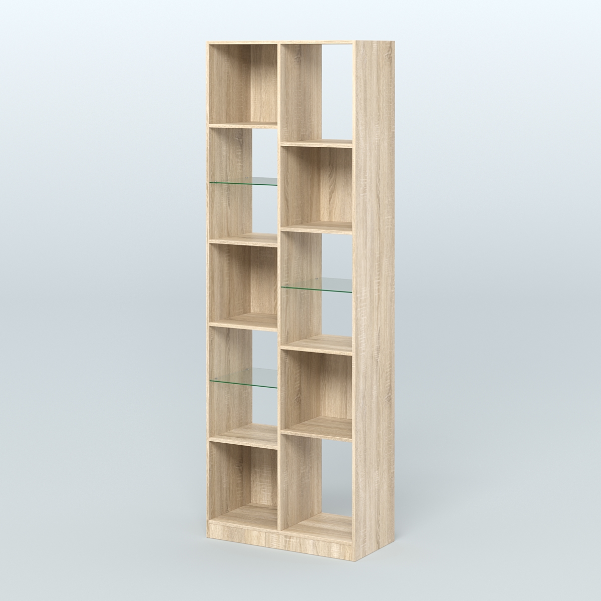 Стеллаж из ДСП серии ЛОФТ №8-3 с полками стекло 5 мм Дуб Сонома