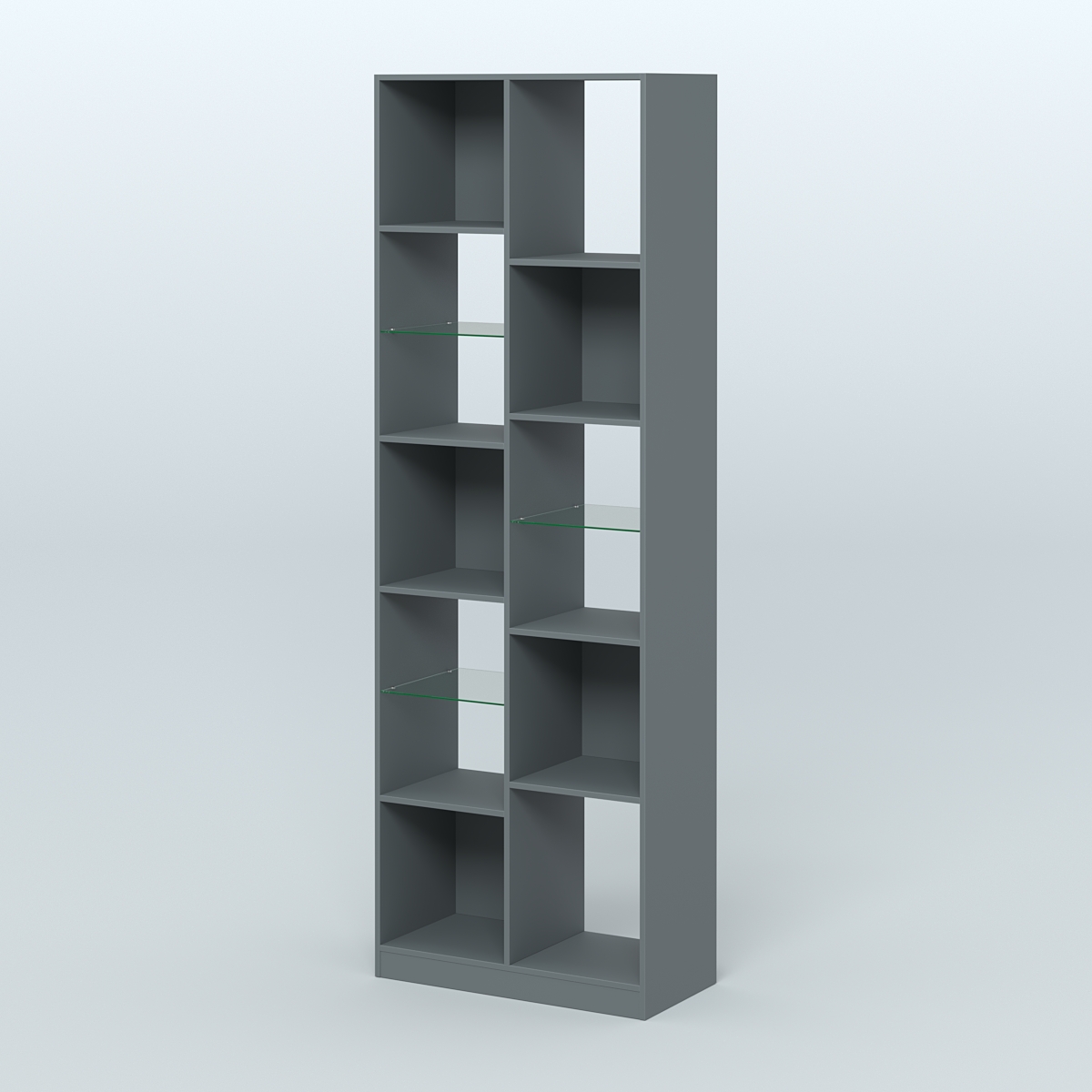 Стеллаж из ДСП серии ЛОФТ №8-3 с полками стекло 5 мм Темно-Серый