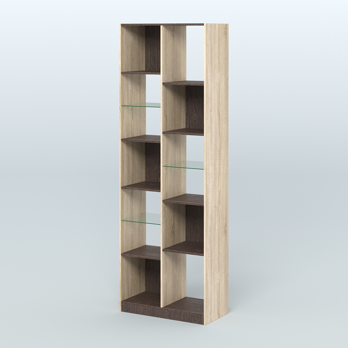 Стеллаж из ДСП серии ЛОФТ №8-3 с полками стекло 5 мм Дуб Сонома + Дуб Венге