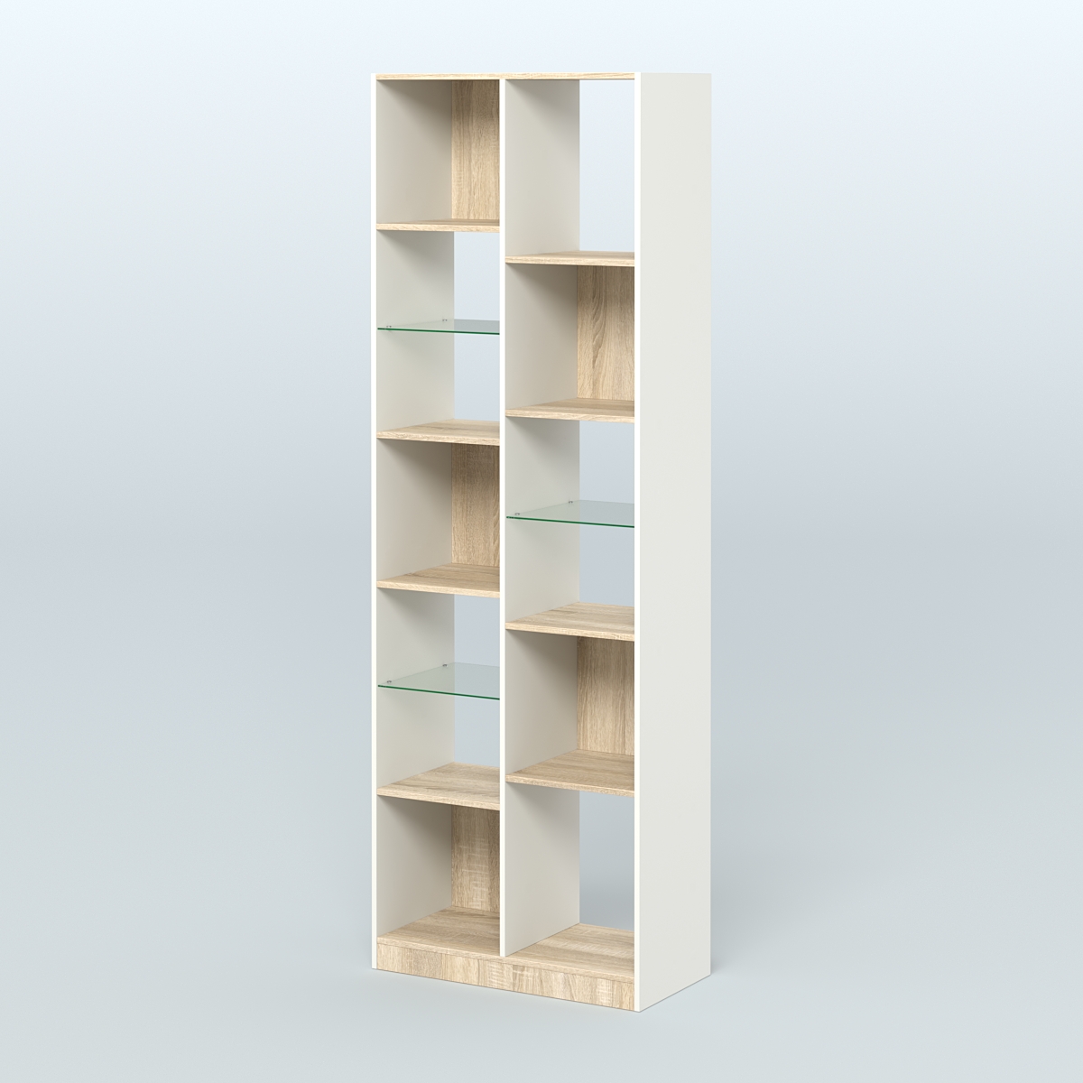 Стеллаж из ДСП серии ЛОФТ №8-3 с полками стекло 5 мм Белый + Дуб Сонома