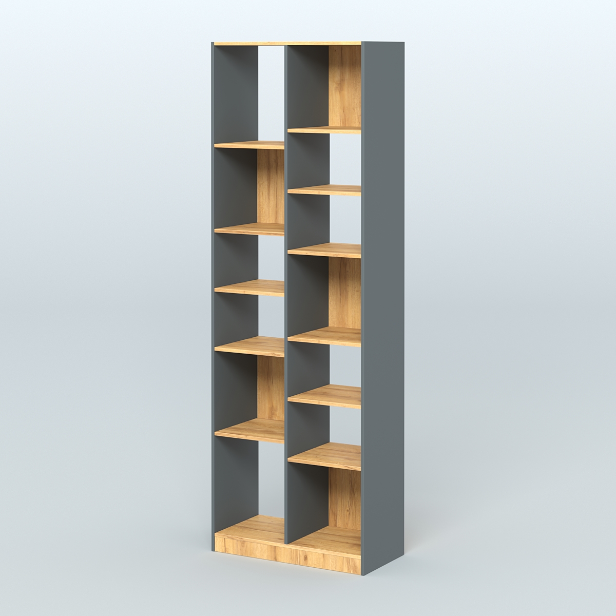 Стеллаж из ДСП серии ЛОФТ №8-2 (зеркальное отражение - Z) с полками ДСП Темно-Серый  + Дуб Золотистый