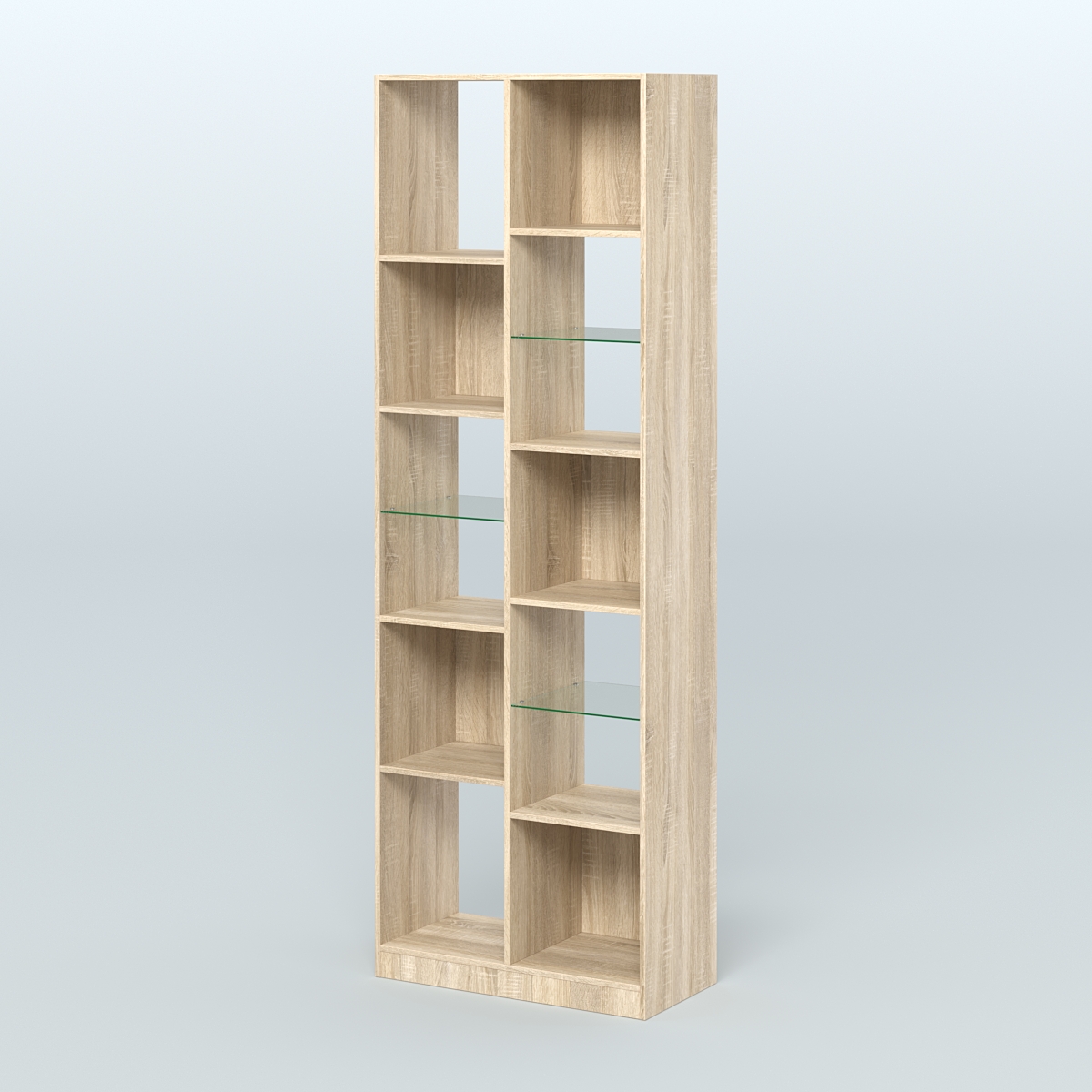 Стеллаж из ДСП серии ЛОФТ №8-3 (зеркальное отражение - Z) с полками стекло 5 мм  Дуб Сонома