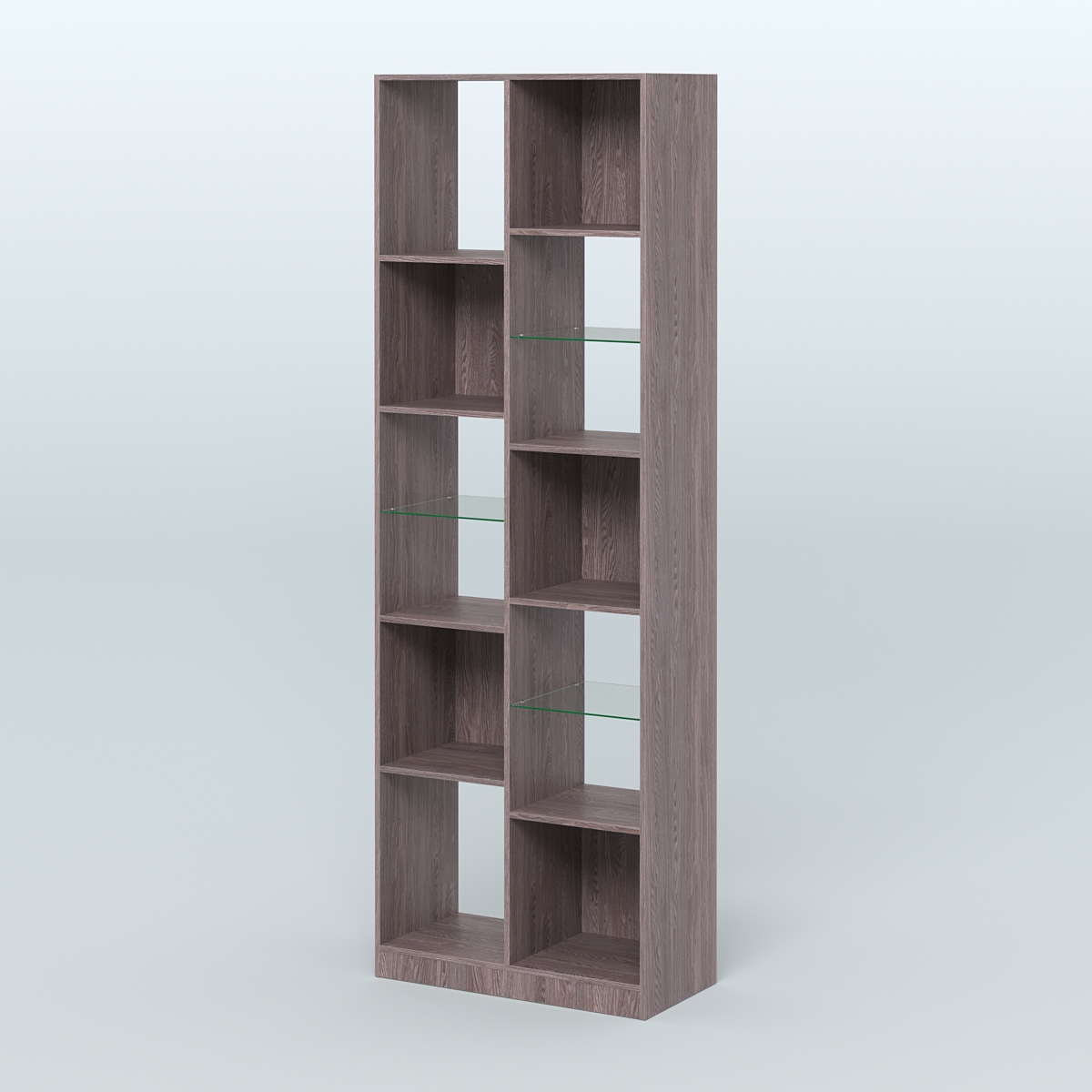 Стеллаж из ДСП серии ЛОФТ №8-3 (зеркальное отражение - Z) с полками стекло 5 мм  Ясень Анкор темный