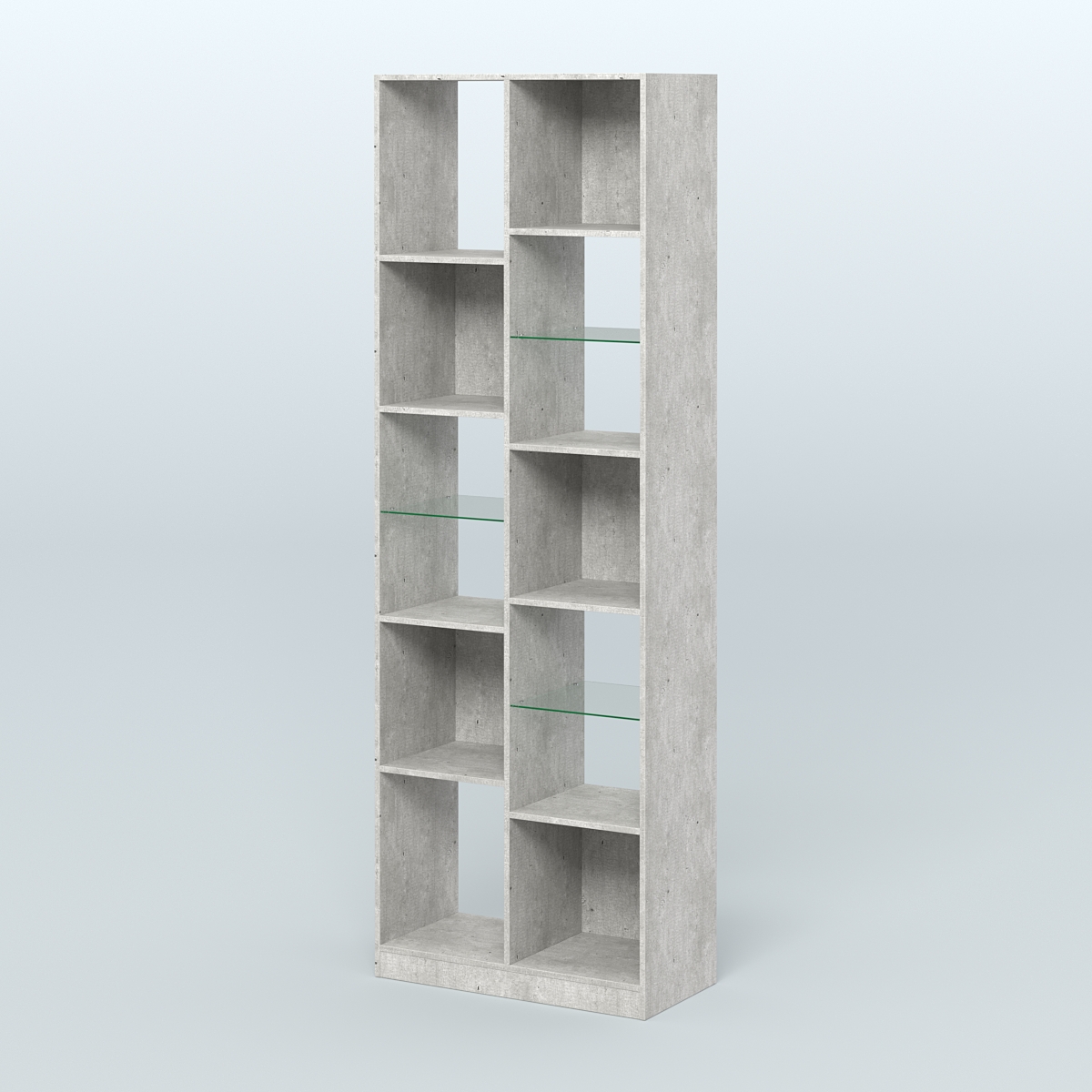 Стеллаж из ДСП серии ЛОФТ №8-3 (зеркальное отражение - Z) с полками стекло 5 мм  Метрополитан Грей