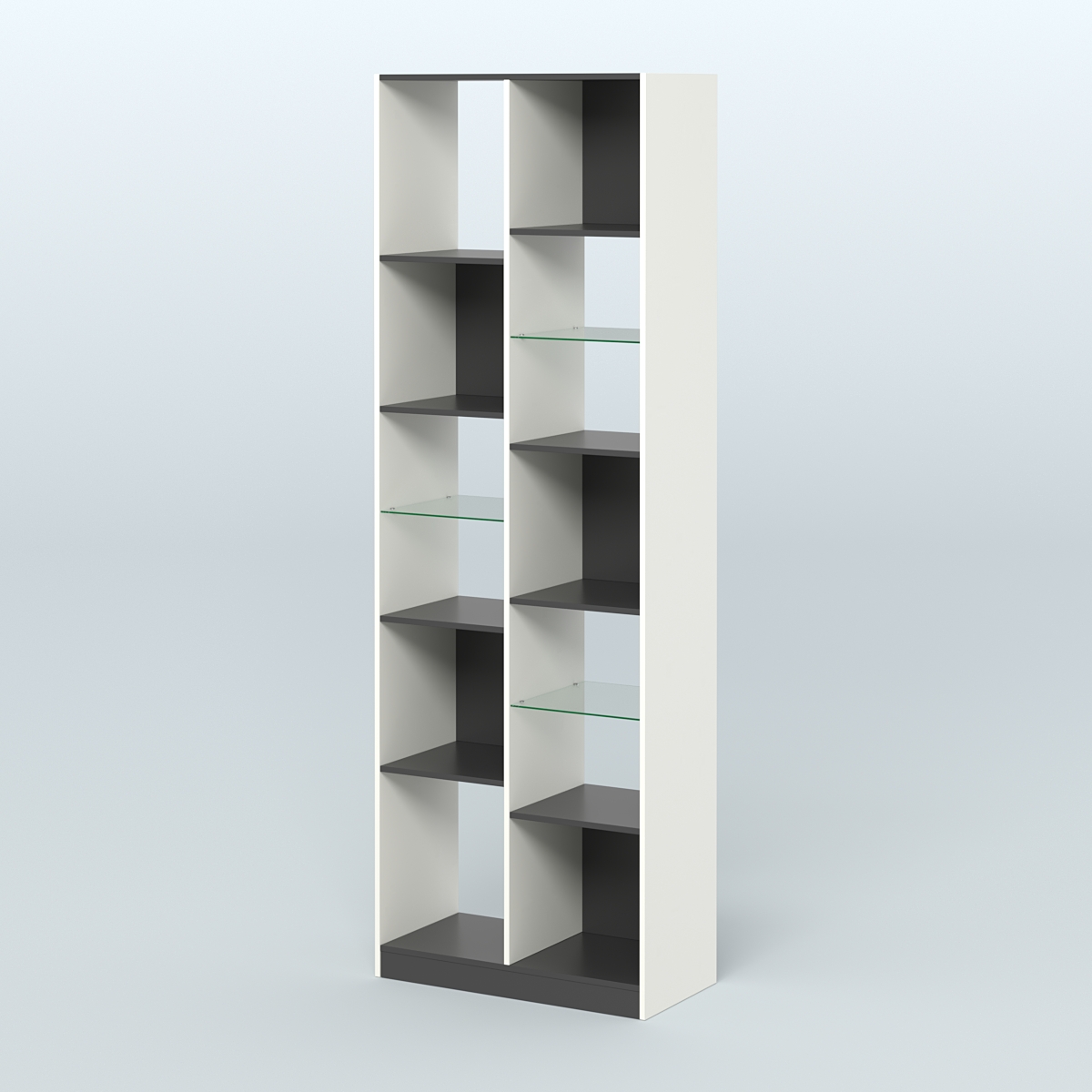 Стеллаж из ДСП серии ЛОФТ №8-3 (зеркальное отражение - Z) с полками стекло 5 мм  Белый и Черный