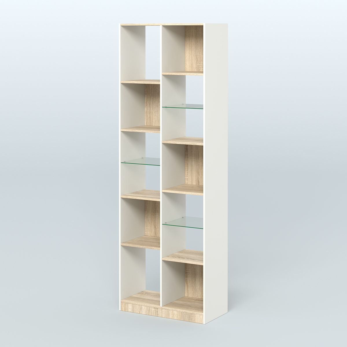 Стеллаж из ДСП серии ЛОФТ №8-3 (зеркальное отражение - Z) с полками стекло 5 мм  Белый + Дуб Сонома