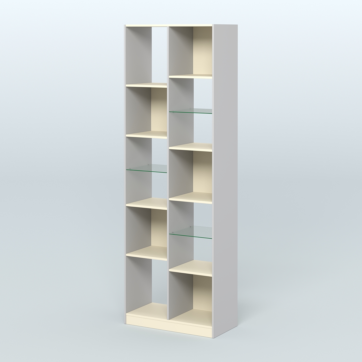 Стеллаж из ДСП серии ЛОФТ №8-3 (зеркальное отражение - Z) с полками стекло 5 мм  Серый + Крем Вайс