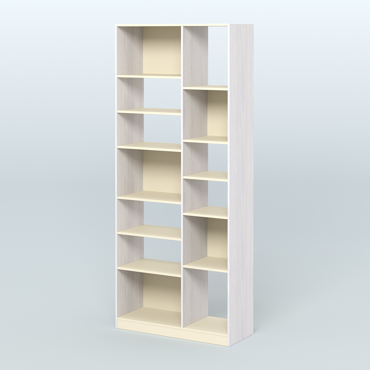 Стеллаж из ДСП серии ЛОФТ №9-2 с полками ДСП Ясень Анкор светлый и Крем Вайс