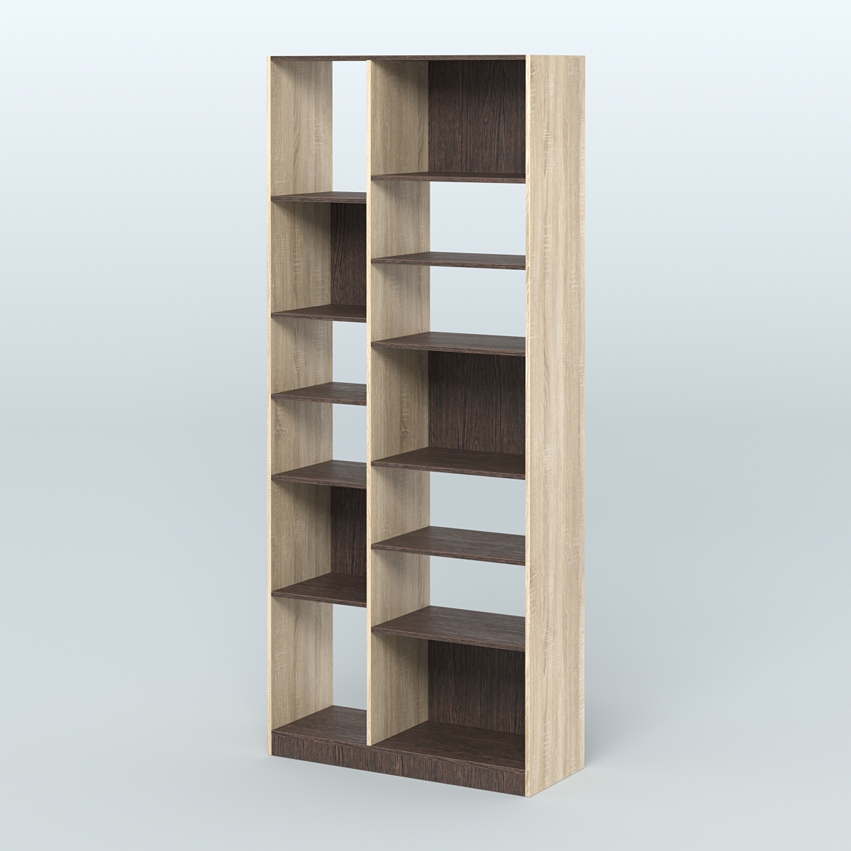 Стеллаж из ДСП серии ЛОФТ №9-2 (зеркальное отражение - Z) с полками ДСП Дуб Сонома + Дуб Венге