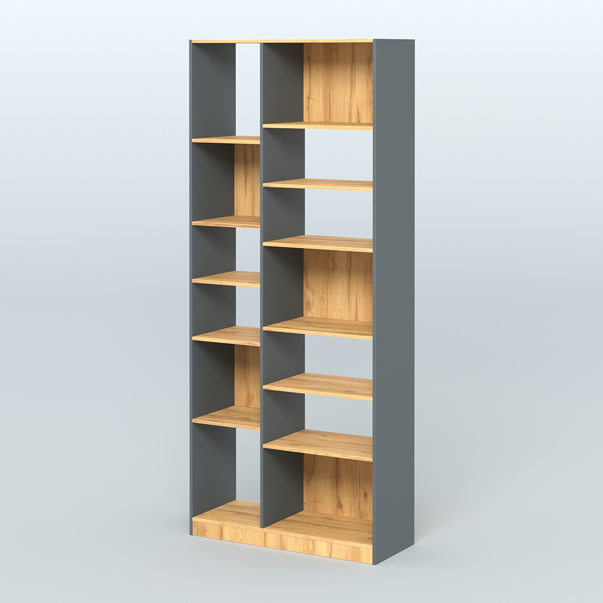 Стеллаж из ДСП серии ЛОФТ №9-2 (зеркальное отражение - Z) с полками ДСП Темно-Серый  + Дуб Золотистый