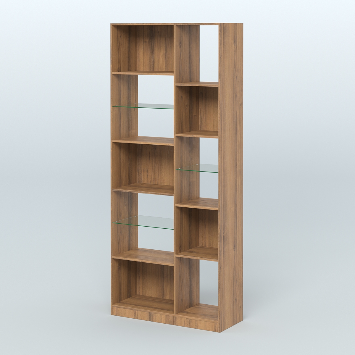 Стеллаж из ДСП серии ЛОФТ №9-3 с полками стекло 5 мм Орех