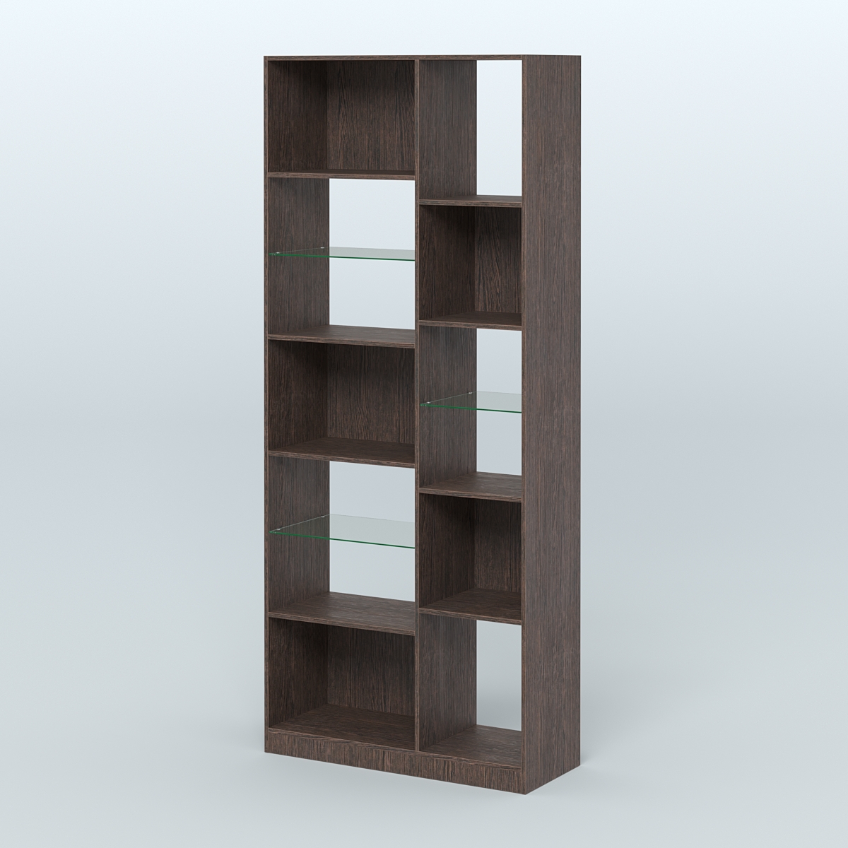 Стеллаж из ДСП серии ЛОФТ №9-3 с полками стекло 5 мм Дуб Венге