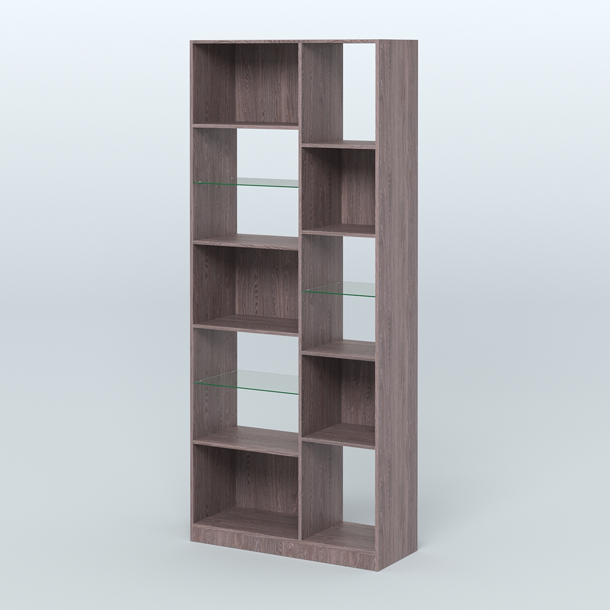 Стеллаж из ДСП серии ЛОФТ №9-3 с полками стекло 5 мм Ясень Анкор темный