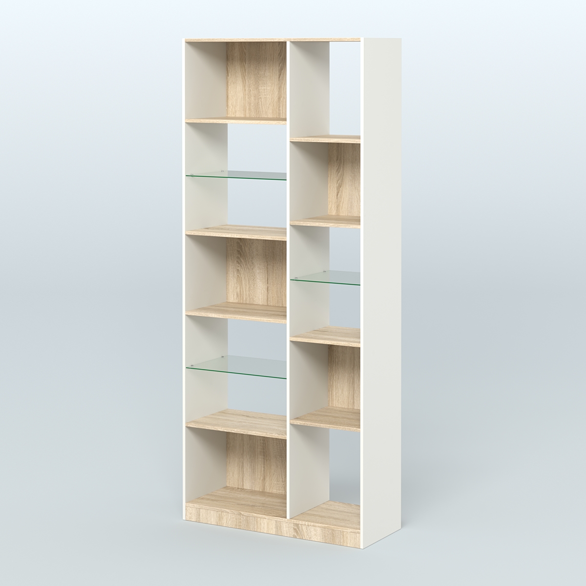 Стеллаж из ДСП серии ЛОФТ №9-3 с полками стекло 5 мм Белый + Дуб Сонома