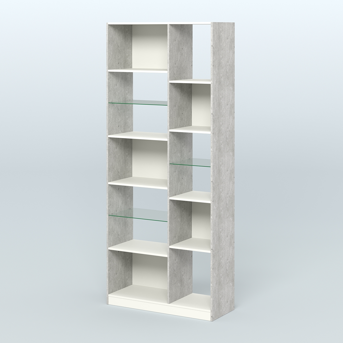 Стеллаж из ДСП серии ЛОФТ №9-3 с полками стекло 5 мм Метрополитан Грей + Белый