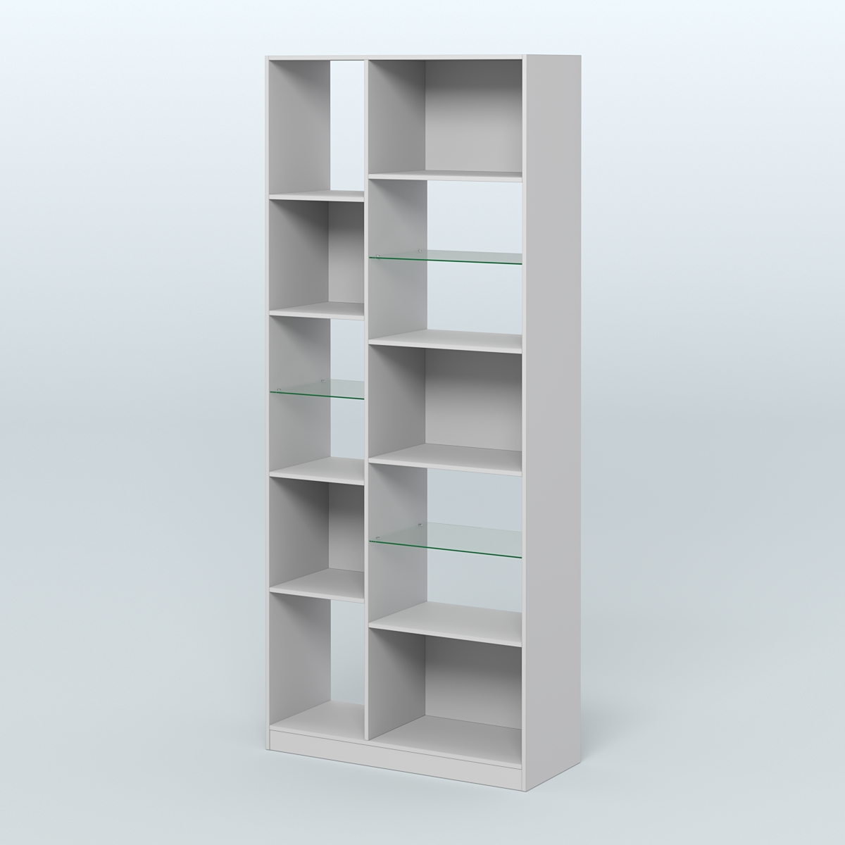 Стеллаж из ДСП серии ЛОФТ №9-3 (зеркальное отражение - Z) с полками стекло 5 мм Серый