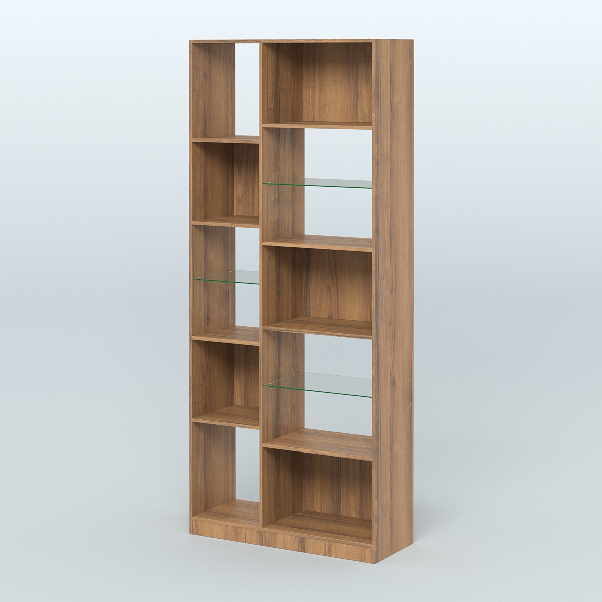 Стеллаж из ДСП серии ЛОФТ №9-3 (зеркальное отражение - Z) с полками стекло 5 мм Орех