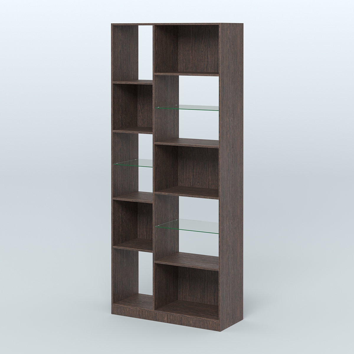 Стеллаж из ДСП серии ЛОФТ №9-3 (зеркальное отражение - Z) с полками стекло 5 мм Дуб Венге