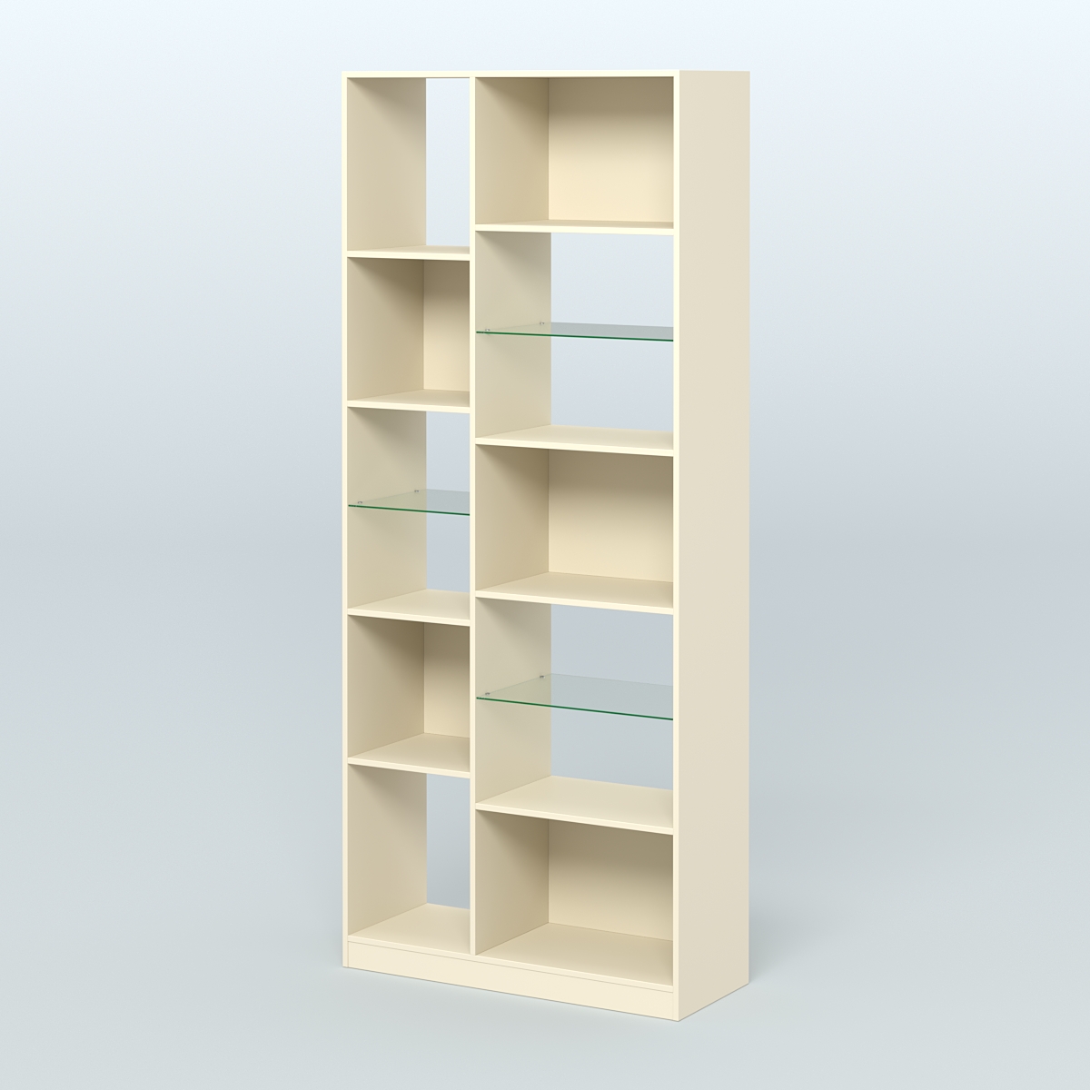 Стеллаж из ДСП серии ЛОФТ №9-3 (зеркальное отражение - Z) с полками стекло 5 мм Крем Вайс