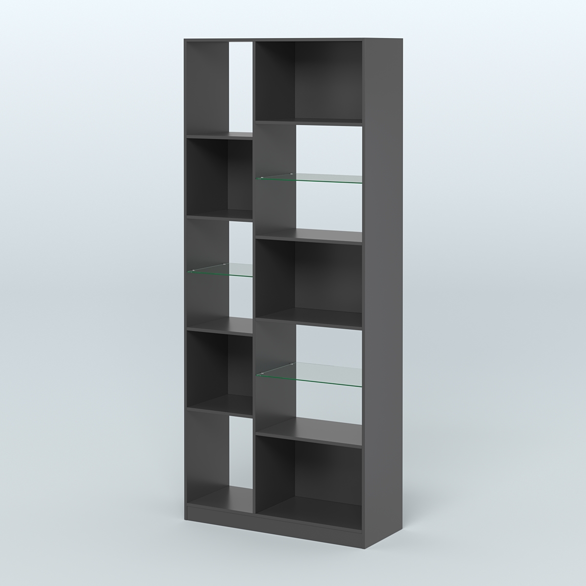 Стеллаж из ДСП серии ЛОФТ №9-3 (зеркальное отражение - Z) с полками стекло 5 мм Черный