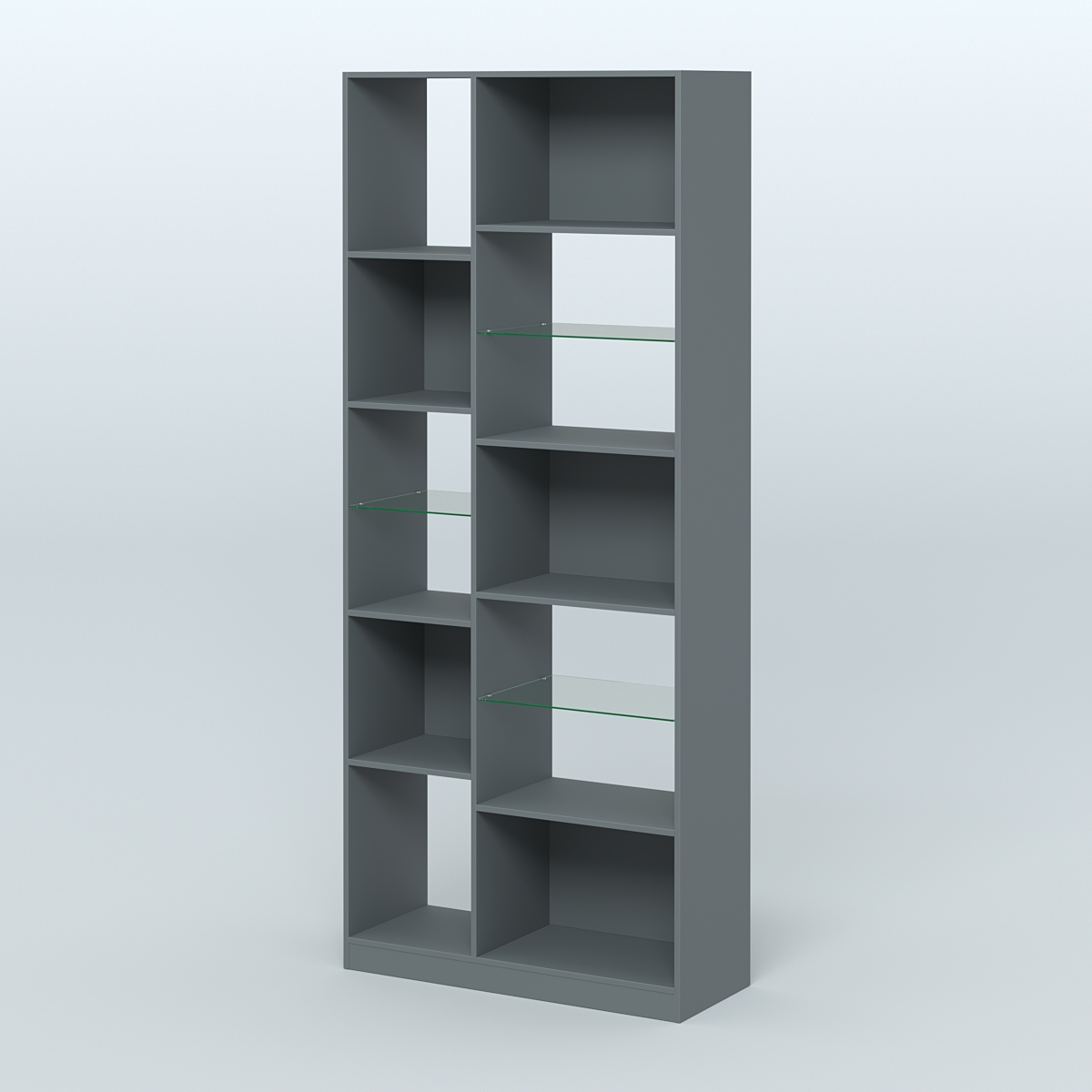 Стеллаж из ДСП серии ЛОФТ №9-3 (зеркальное отражение - Z) с полками стекло 5 мм Темно-Серый