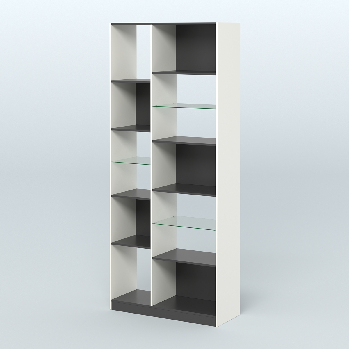 Стеллаж из ДСП серии ЛОФТ №9-3 (зеркальное отражение - Z) с полками стекло 5 мм Белый и Черный