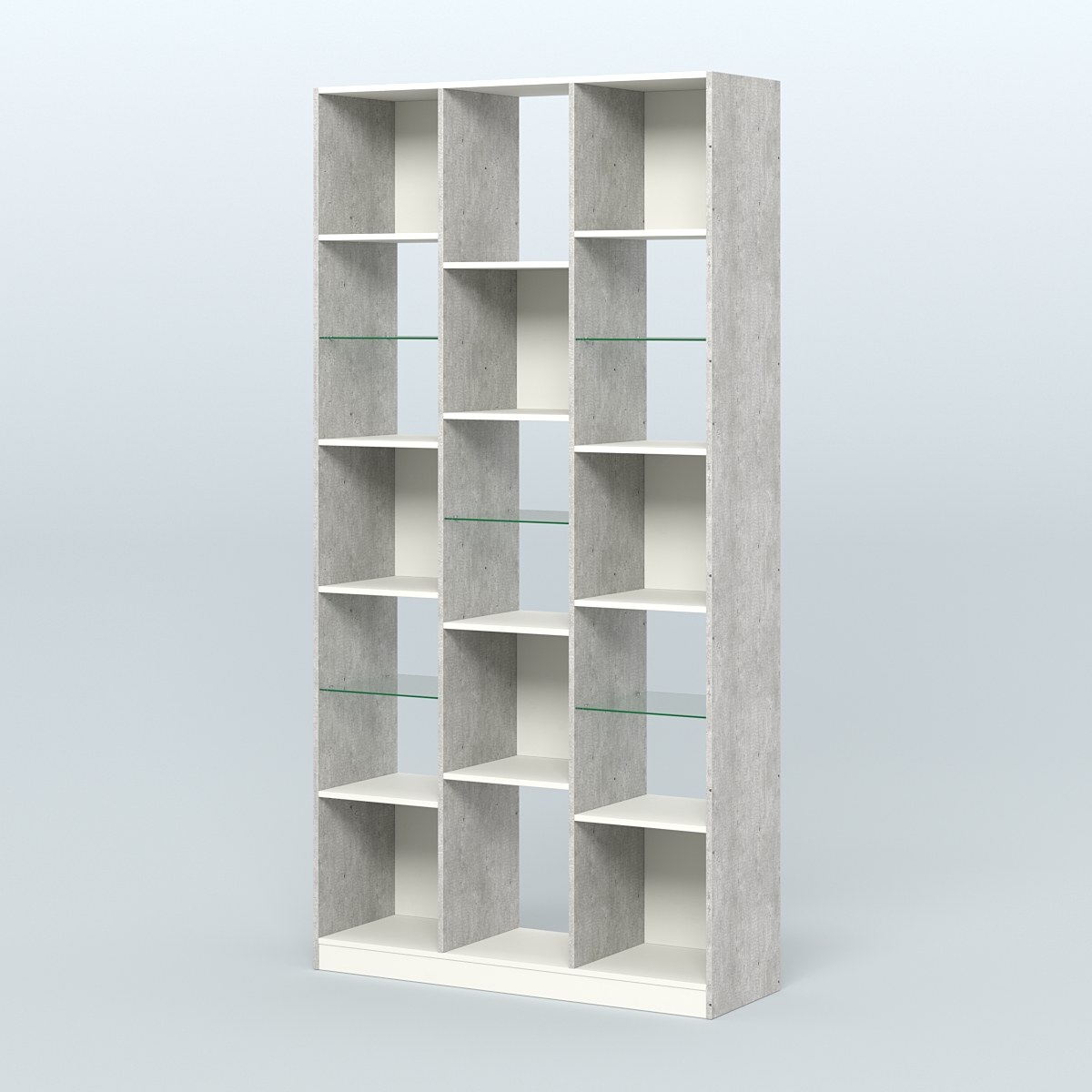 Стеллаж из ДСП серии ЛОФТ №10-3 с полками стекло 5 мм Метрополитан Грей + Белый