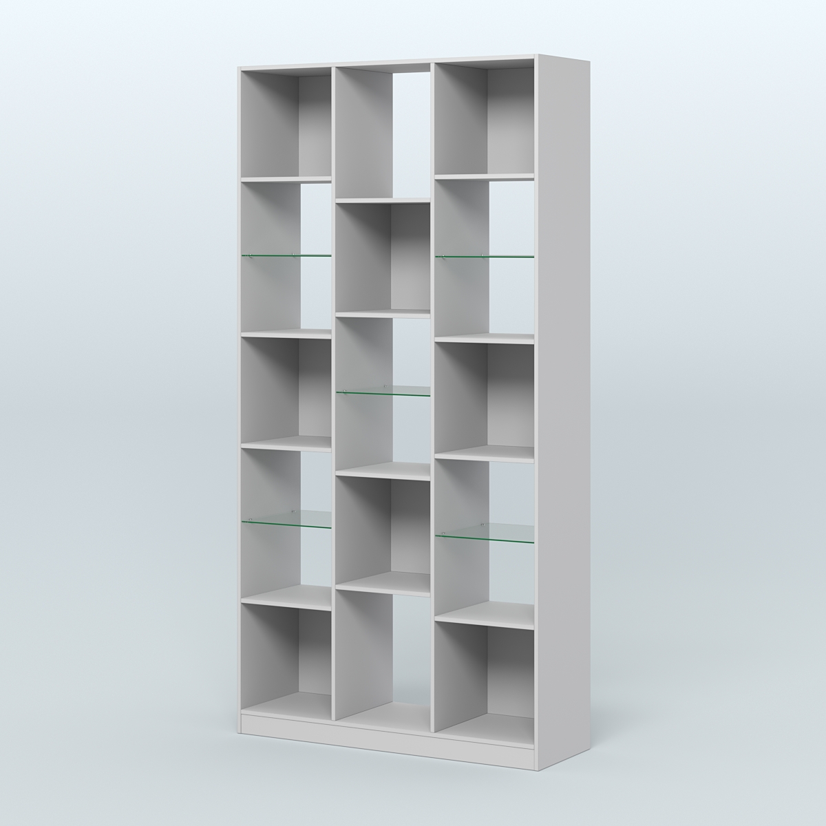 Стеллаж из ДСП серии ЛОФТ №10-3 с полками стекло 5 мм Серый