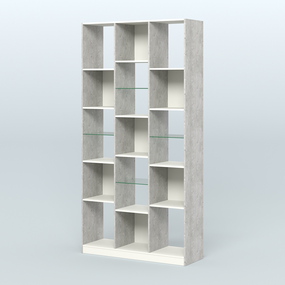 Стеллаж из ДСП серии ЛОФТ №10-3 (зеркальное отражение - Z) с полками стекло 5 мм Метрополитан Грей + Белый