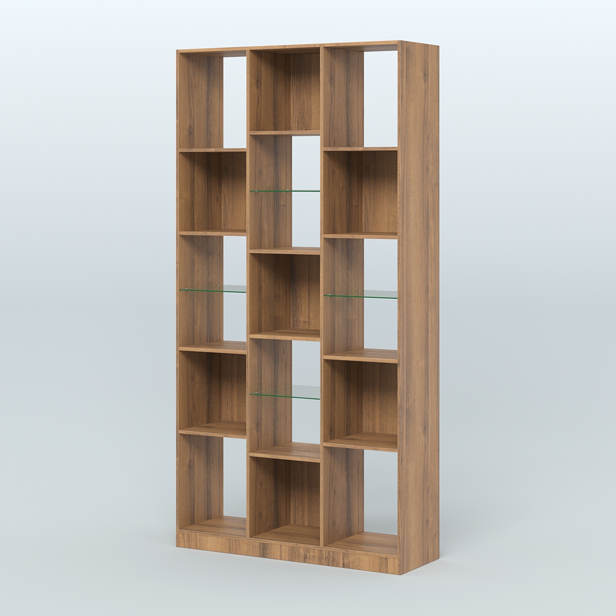 Стеллаж из ДСП серии ЛОФТ №10-3 (зеркальное отражение - Z) с полками стекло 5 мм Орех