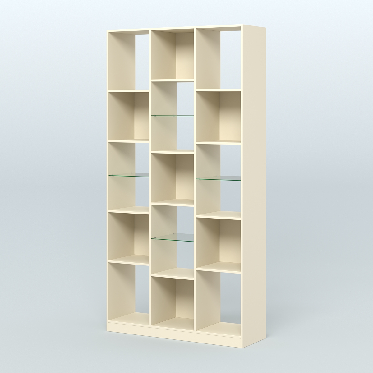 Стеллаж из ДСП серии ЛОФТ №10-3 (зеркальное отражение - Z) с полками стекло 5 мм Крем Вайс