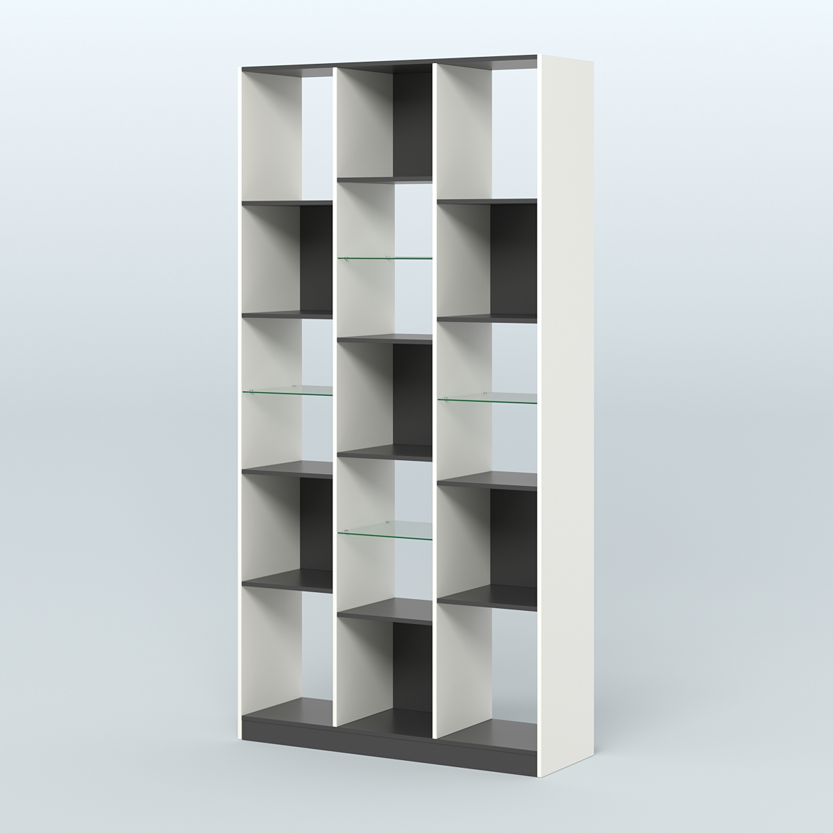 Стеллаж из ДСП серии ЛОФТ №10-3 (зеркальное отражение - Z) с полками стекло 5 мм Белый и Черный