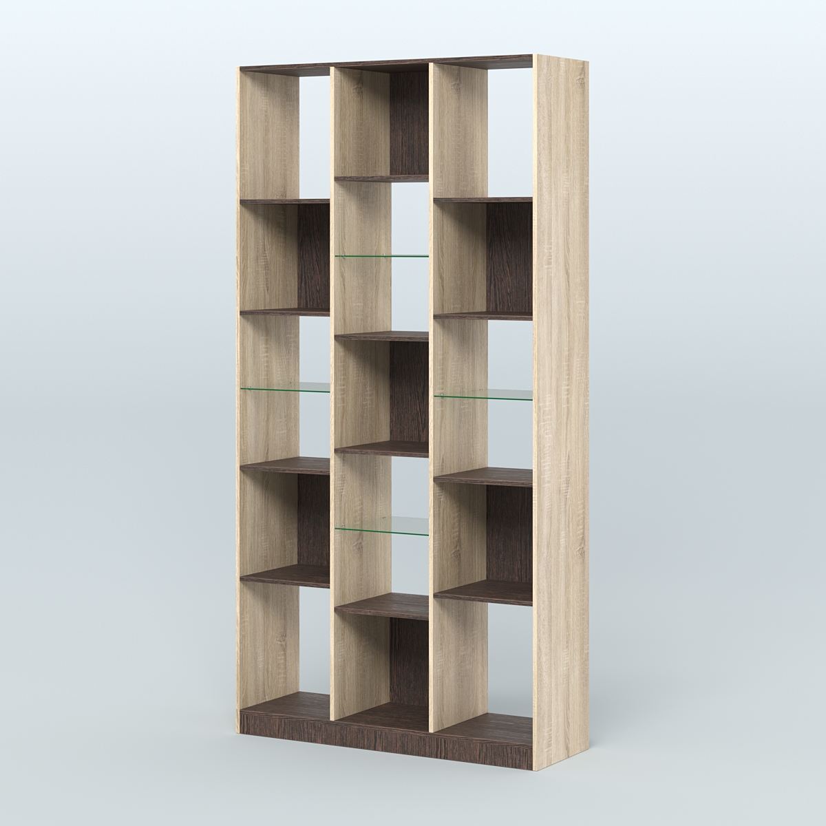 Стеллаж из ДСП серии ЛОФТ №10-3 (зеркальное отражение - Z) с полками стекло 5 мм Дуб Сонома + Дуб Венге