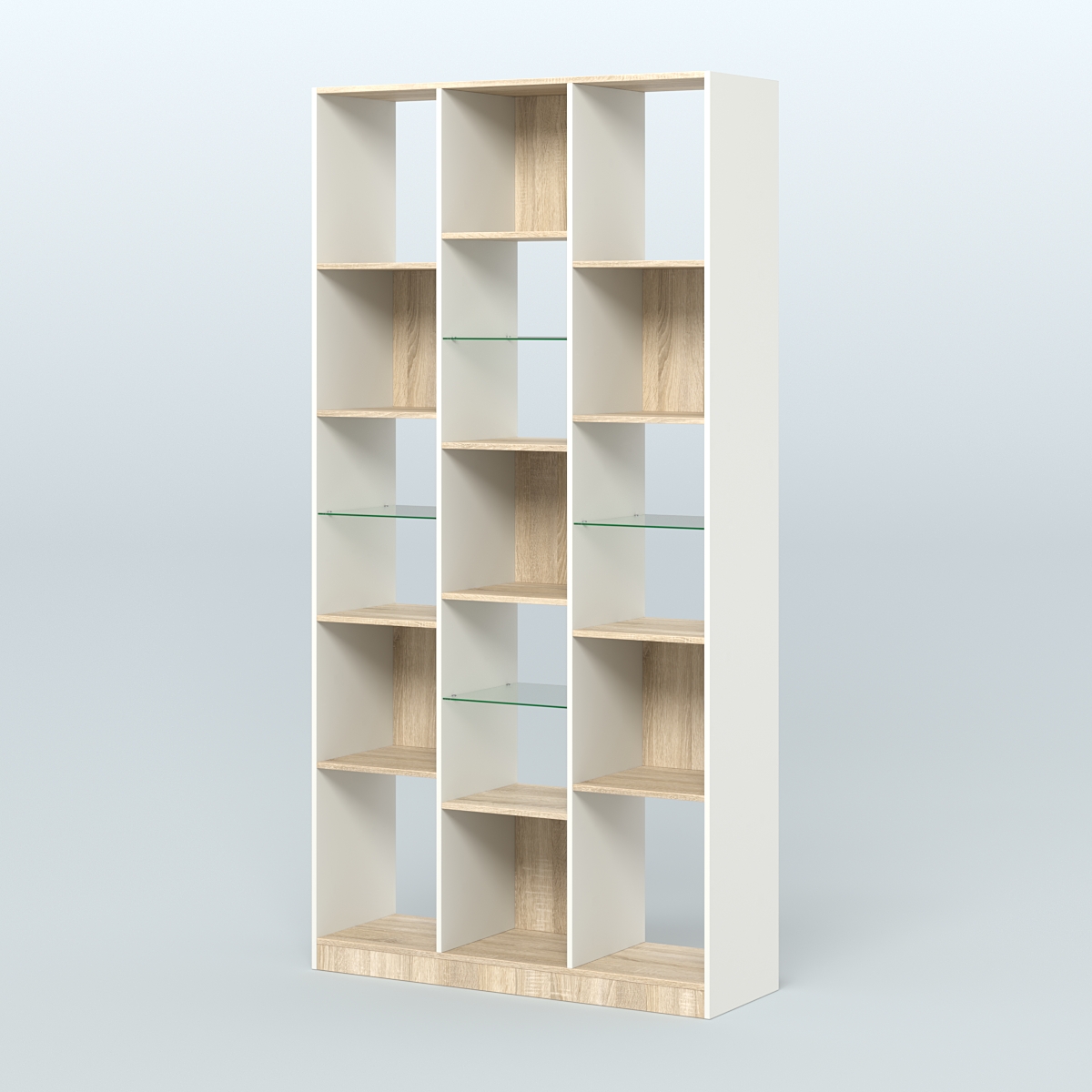 Стеллаж из ДСП серии ЛОФТ №10-3 (зеркальное отражение - Z) с полками стекло 5 мм Белый + Дуб Сонома