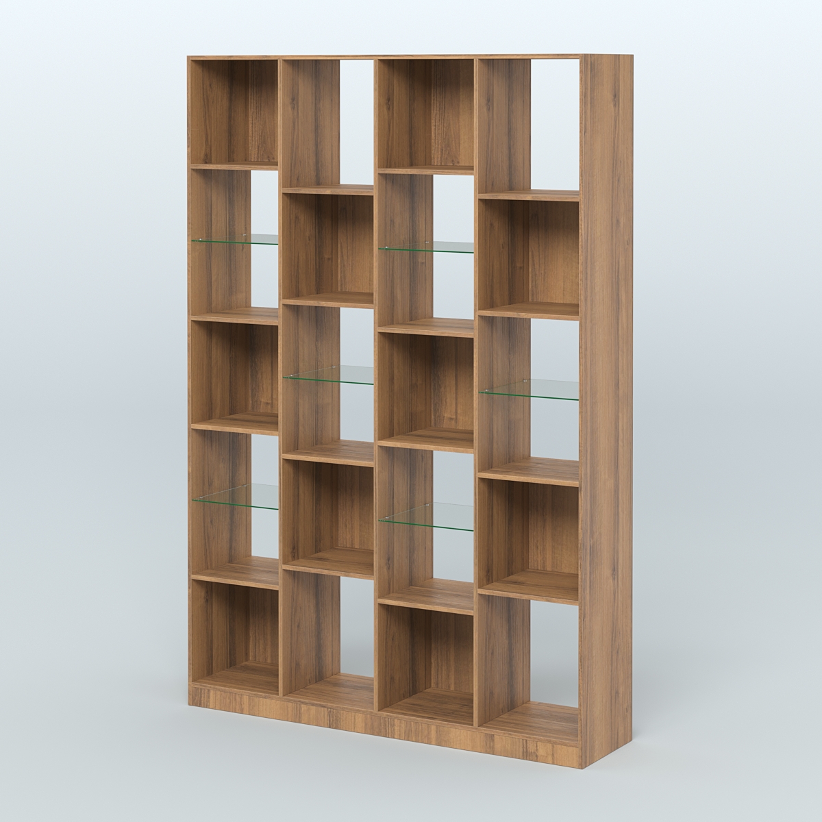 Стеллаж из ДСП серии ЛОФТ №11-3 с полками стекло 5 мм Орех