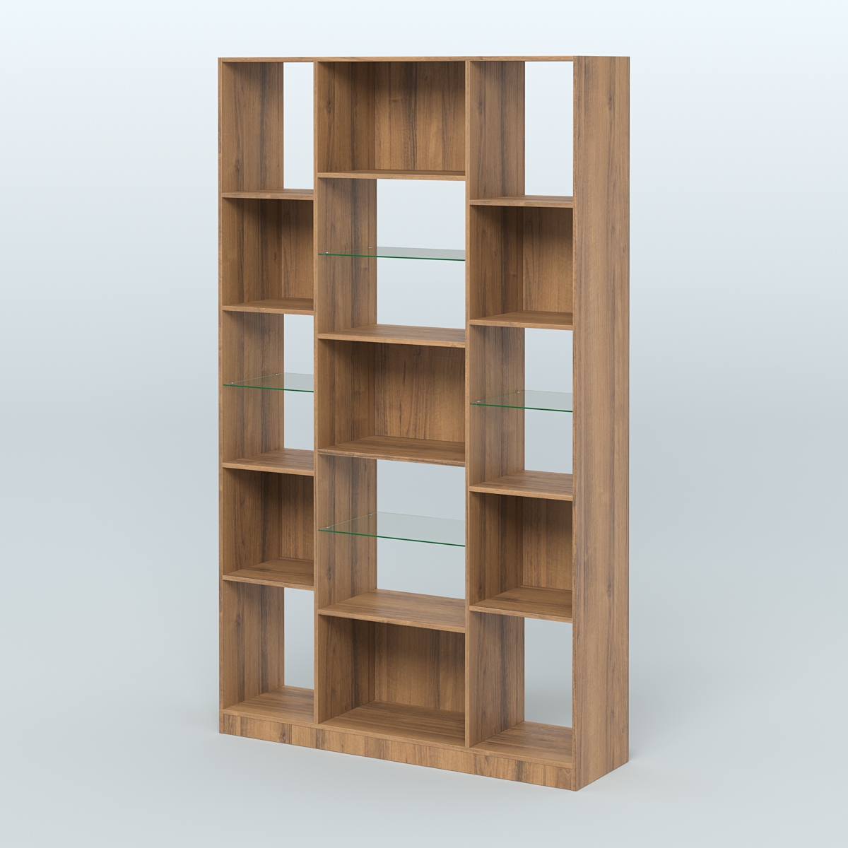 Стеллаж из ДСП серии ЛОФТ №12-3 с полками стекло 5 мм Орех