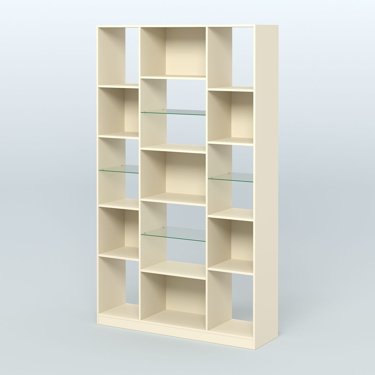 Стеллаж из ДСП серии ЛОФТ №12-3 с полками стекло 5 мм Крем Вайс