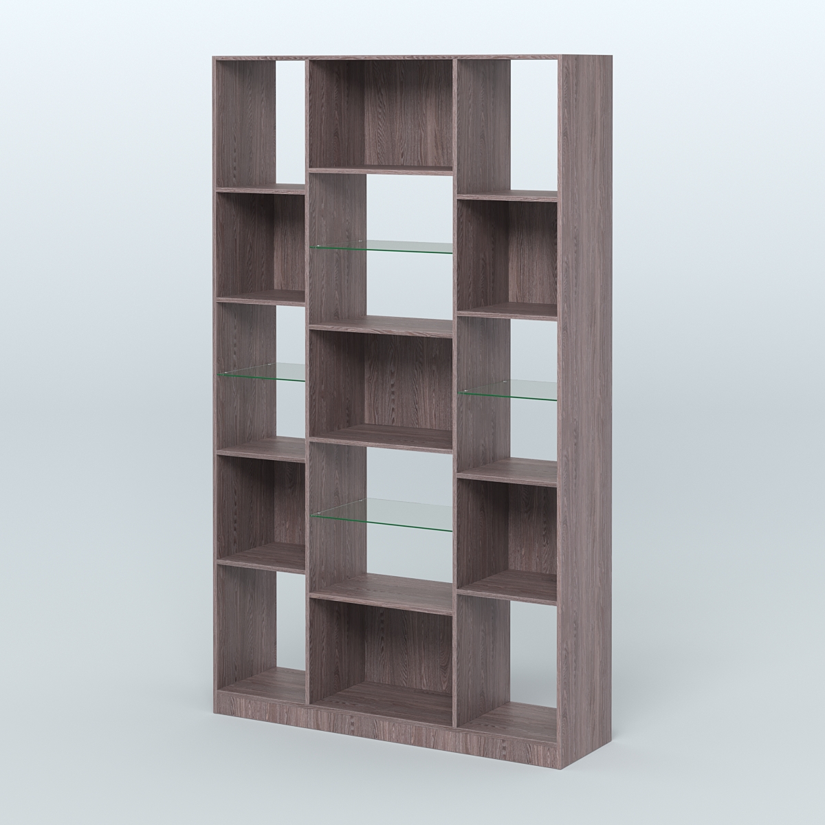 Стеллаж из ДСП серии ЛОФТ №12-3 с полками стекло 5 мм Ясень Анкор темный