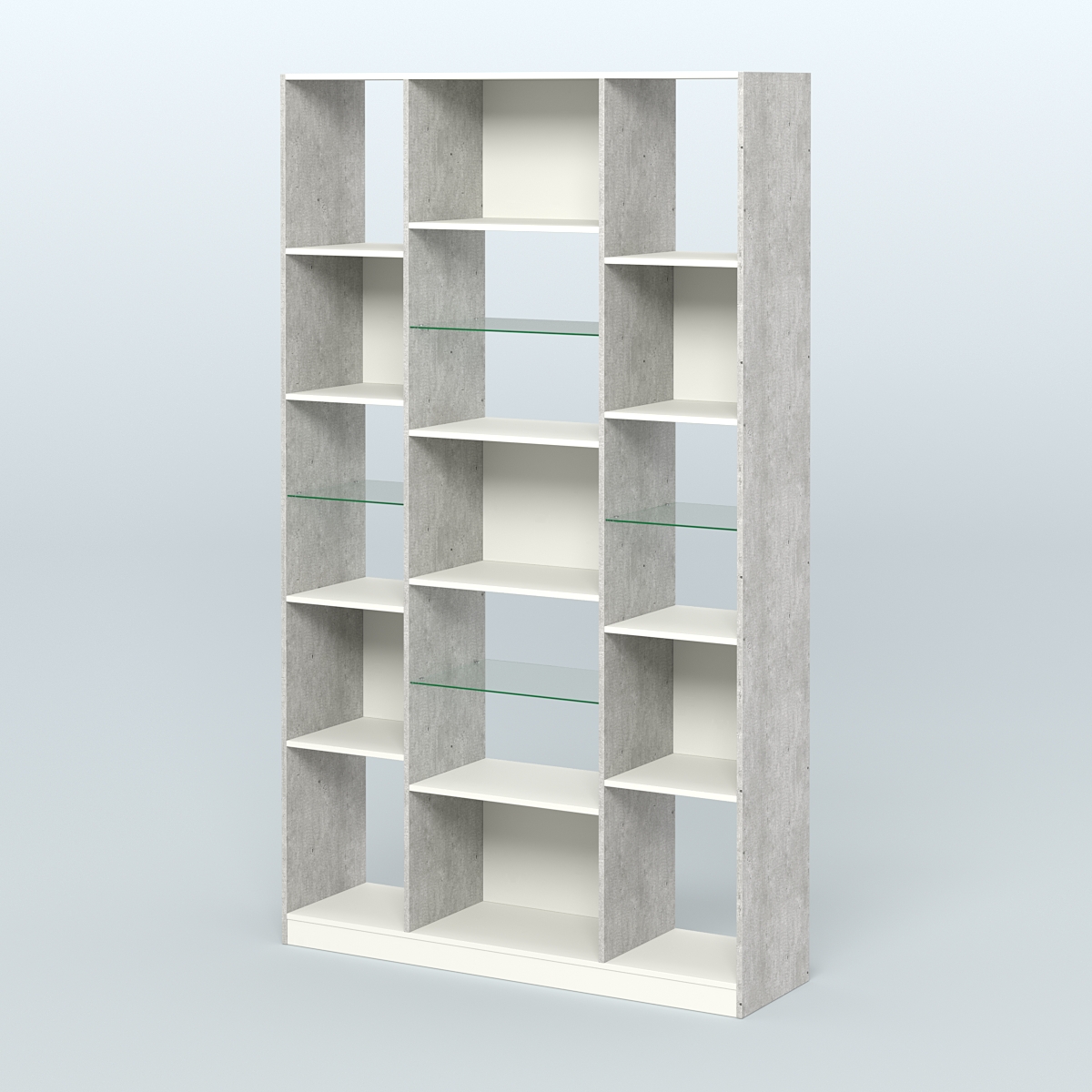 Стеллаж из ДСП серии ЛОФТ №12-3 с полками стекло 5 мм Метрополитан Грей + Белый