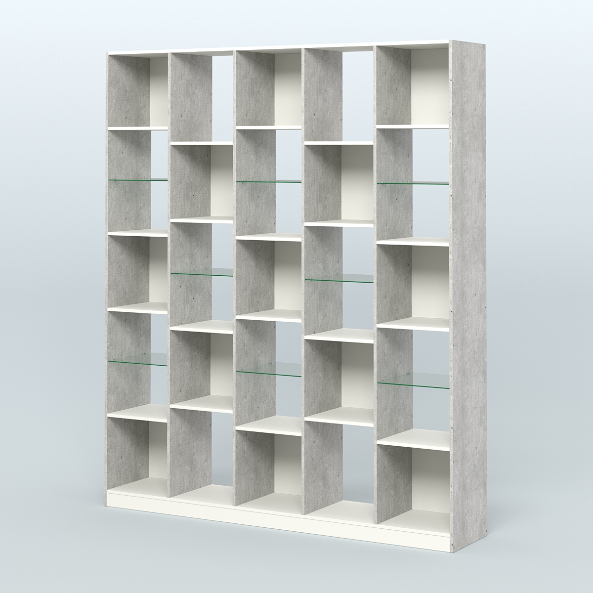 Стеллаж из ДСП серии ЛОФТ №13-3 с полками стекло 5 мм Метрополитан Грей + Белый