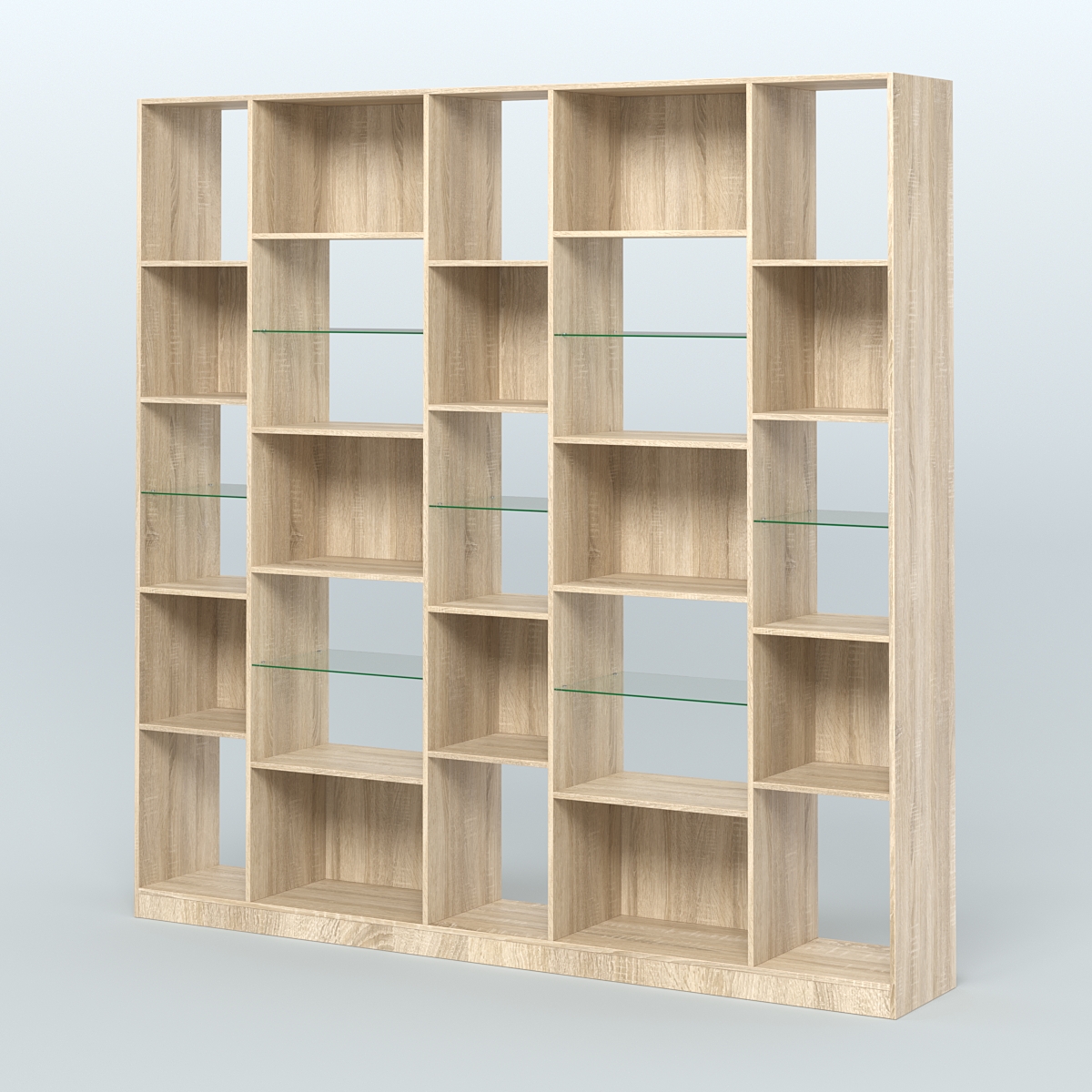 Стеллаж из ДСП серии ЛОФТ №17-3 с полками стекло 5 мм Дуб Сонома