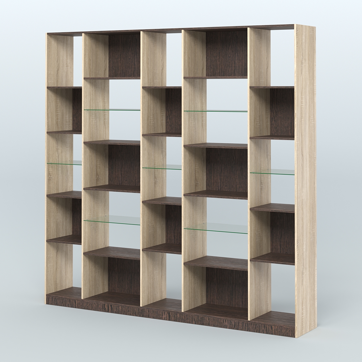 Стеллаж из ДСП серии ЛОФТ №17-3 с полками стекло 5 мм Дуб Сонома + Дуб Венге