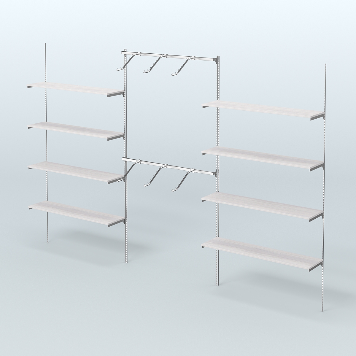 Neo Fix №11 с полками из ДСП и хромированными поручнями (3600 мм) Ясень Анкор светлый