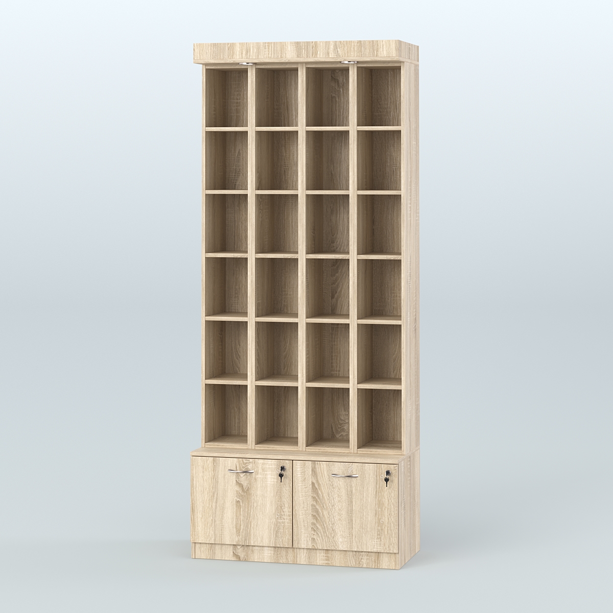 Витрина с двумя выдвижными ящиками для чая и кофе №3-1 (Т20) задняя стенка ДВП Дуб сонома