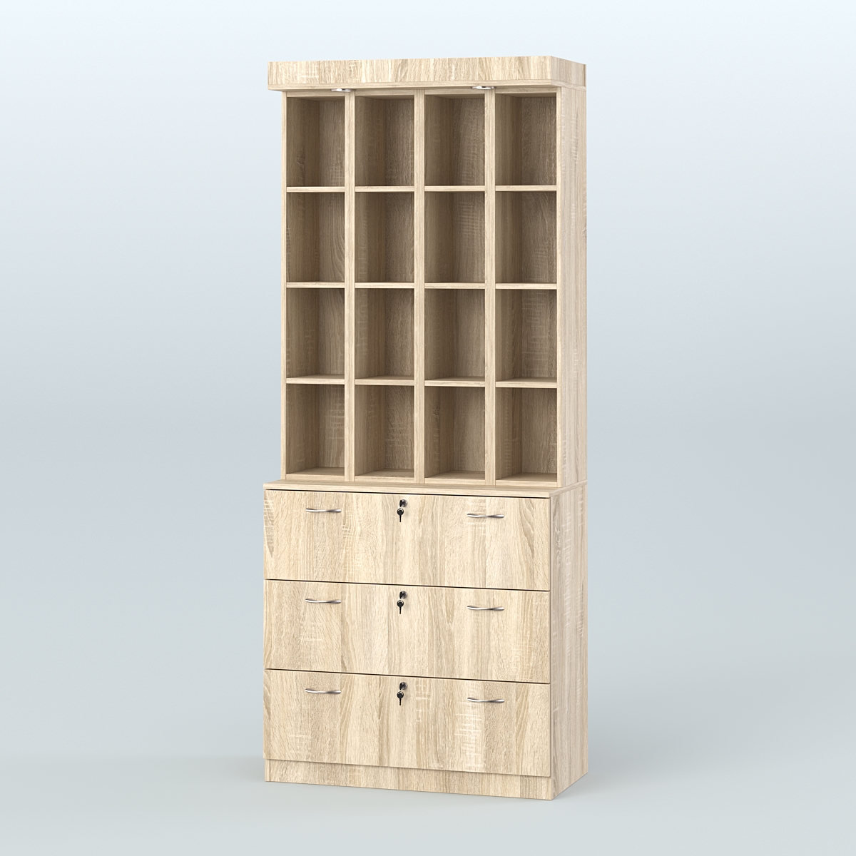 Витрина с тремя выдвижными ящиками для чая и кофе №5-1 (Т18) задняя стенка ДВП Дуб сонома