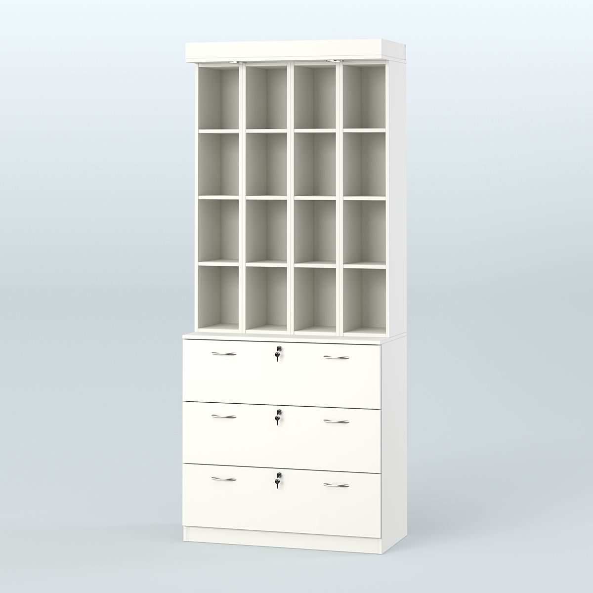 Витрина с тремя выдвижными ящиками для чая и кофе №5-1 (Т18) задняя стенка ДВП Белый