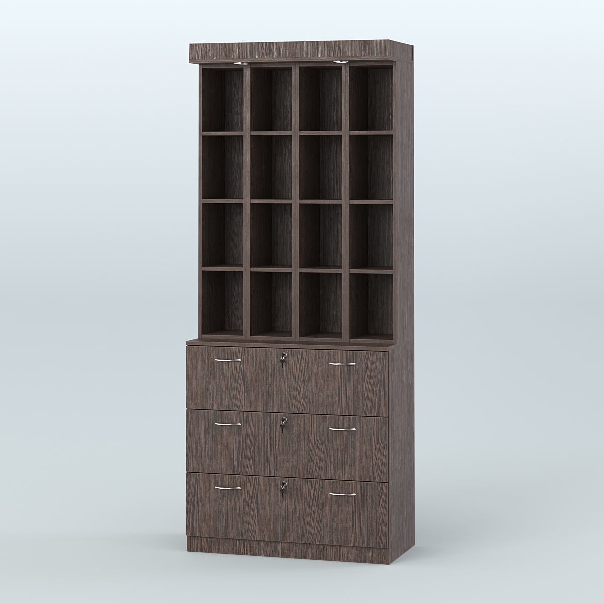 Витрина с тремя выдвижными ящиками для чая и кофе №5-1 (Т18) задняя стенка ДВП Дуб Венге